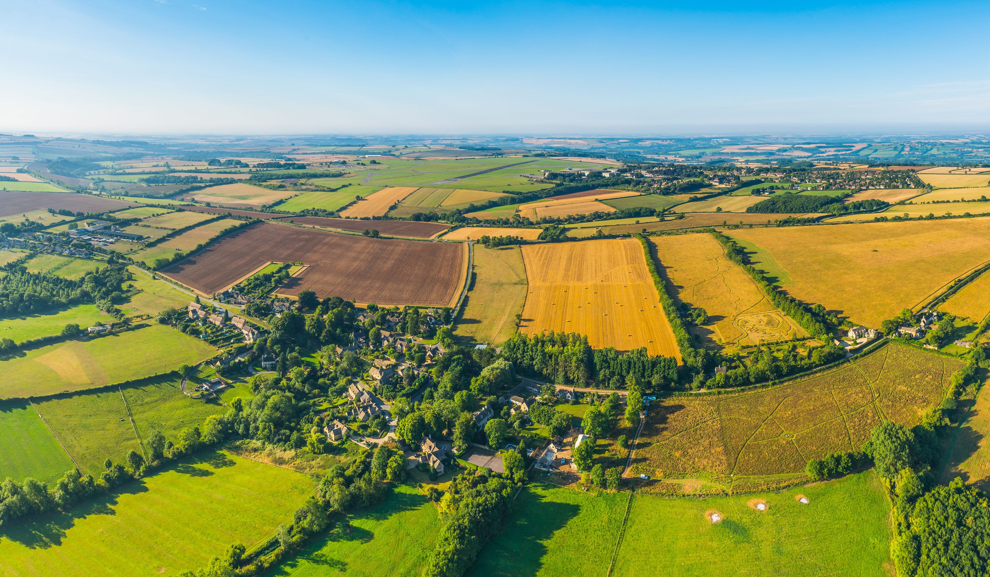 Aerial landscape photograph of fields with hedgerows (ptes.org)
